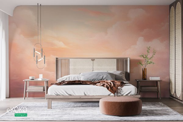 peach cloudy sky - wall mural