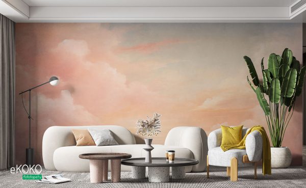 peach cloudy sky - wall mural