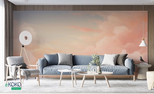 peach cloudy sky - wall mural