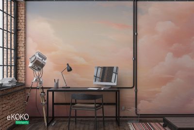 peach cloudy sky - wall mural
