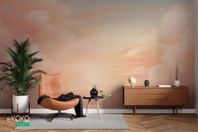 peach cloudy sky - wall mural