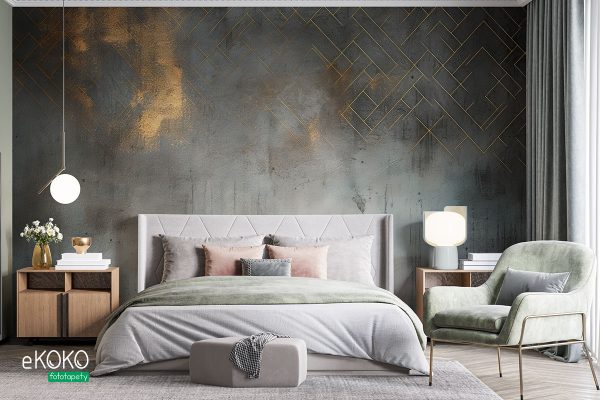 golden elements on concrete background - wall mural