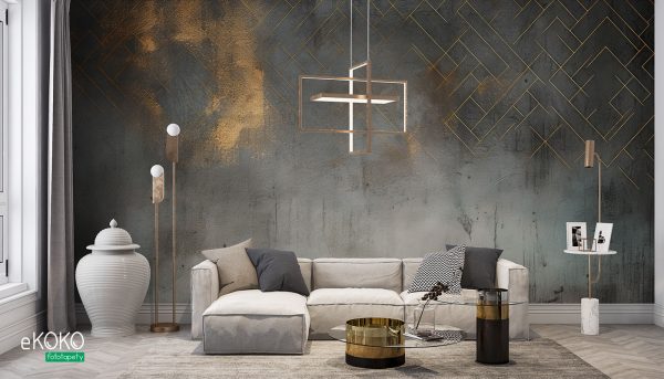 golden elements on concrete background - wall mural