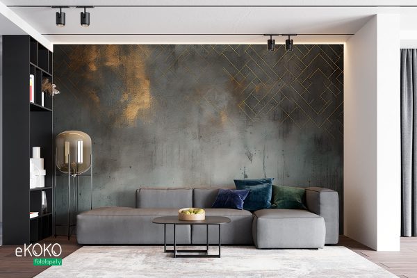 golden elements on concrete background - wall mural