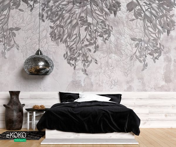 gray hanging flowers on light background - wall mural