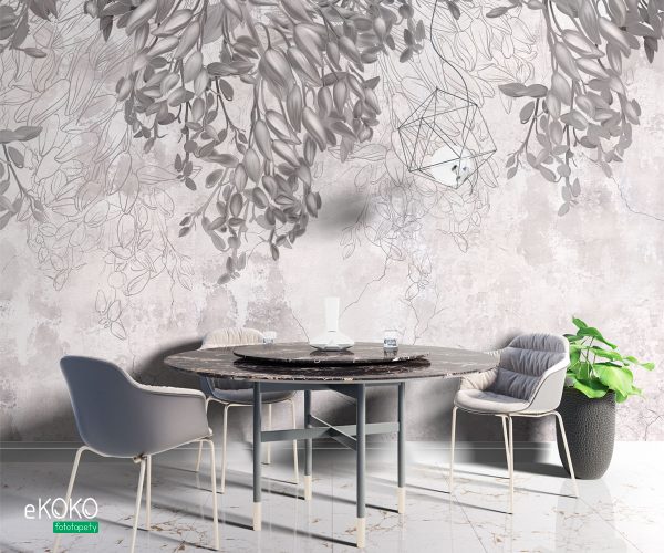 gray hanging flowers on light background - wall mural