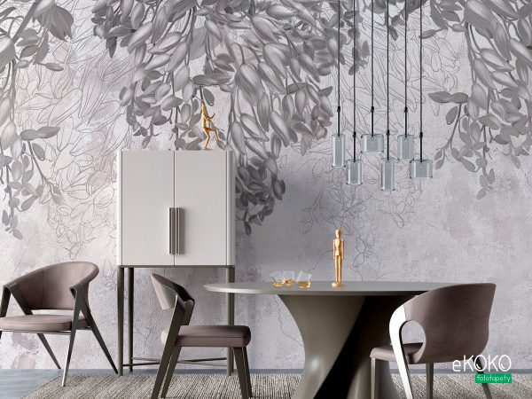 gray hanging flowers on light background - wall mural