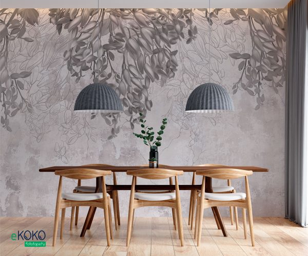 gray hanging flowers on light background - wall mural