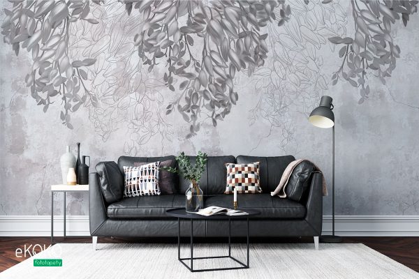 gray hanging flowers on light background - wall mural