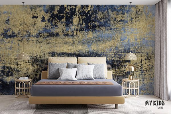 gold on blue background abstraction - wall mural