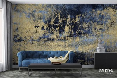 gold on blue background abstraction - wall mural