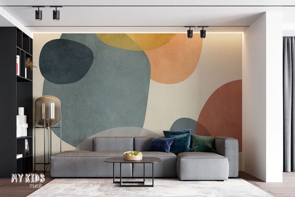 colorful rounded shapes on light background - wall mural