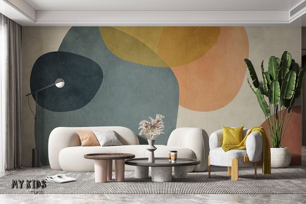 colorful rounded shapes on light background - wall mural