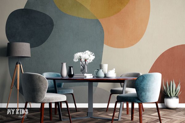 colorful rounded shapes on light background - wall mural