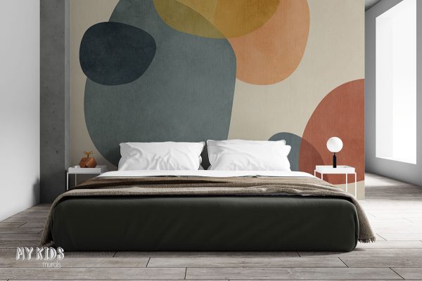 colorful rounded shapes on light background - wall mural