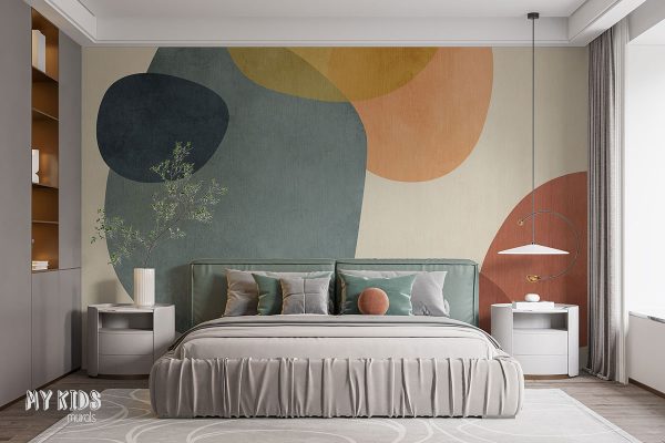 colorful rounded shapes on light background - wall mural