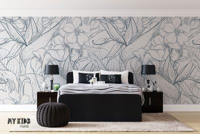 drawn flowers on white background - wall mural