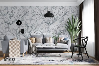 drawn flowers on white background - wall mural