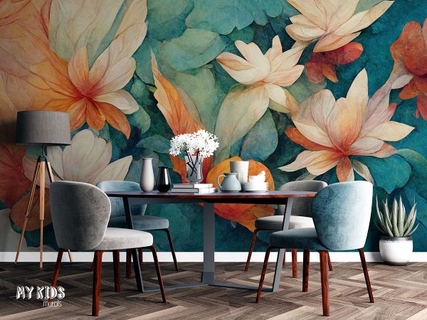 watercolor colorful water flowers - wall mural