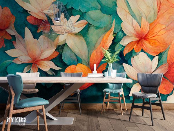 watercolor colorful water flowers - wall mural