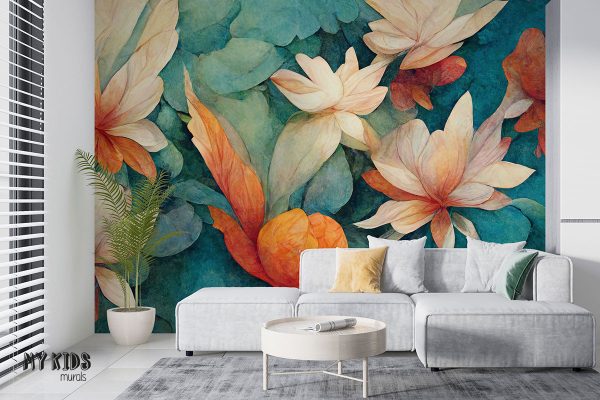 watercolor colorful water flowers - wall mural