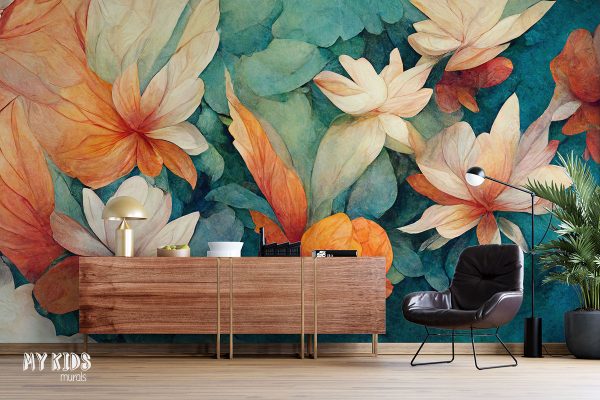 watercolor colorful water flowers - wall mural