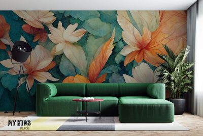 watercolor colorful water flowers - wall mural