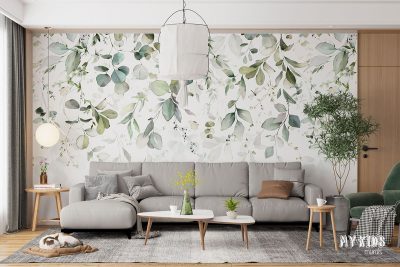 falling green ivy on white background - wall mural