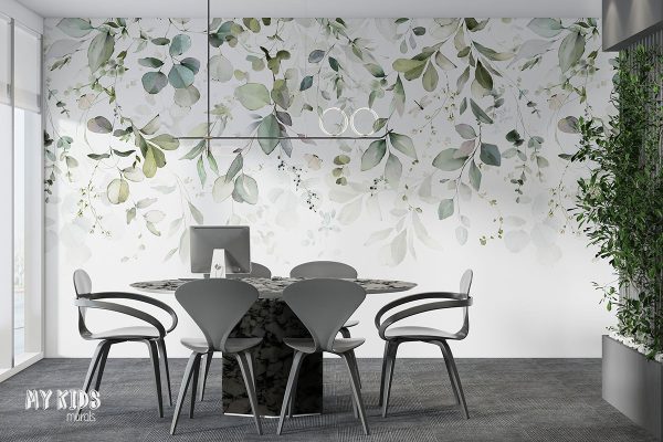 falling green ivy on white background - wall mural