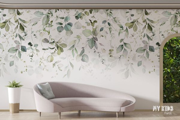 falling green ivy on white background - wall mural