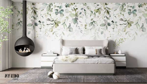 falling green ivy on white background - wall mural