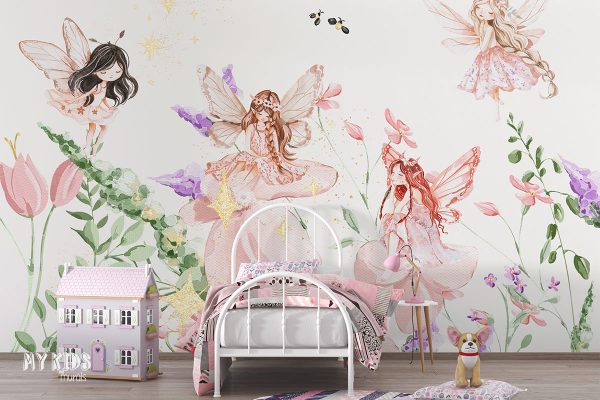 fairies among flowers - children’s wall mural