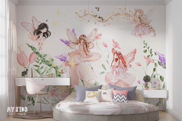 fairies among flowers - children’s wall mural