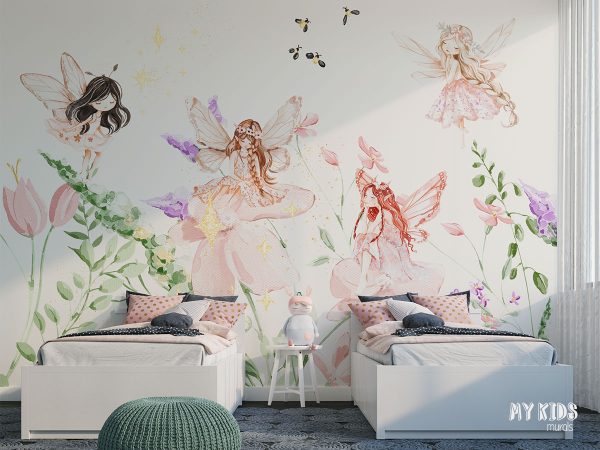 fairies among flowers - children’s wall mural