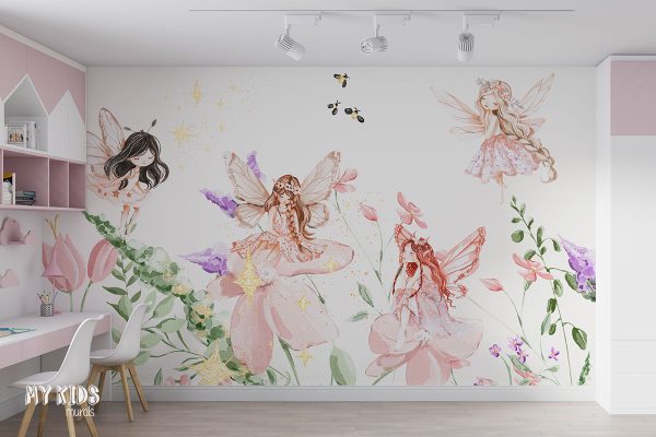 fairies among flowers - children’s wall mural