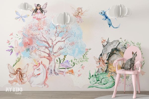 fairies, unicorns and dragons - children’s wall mural