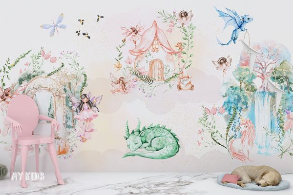 fairies, unicorns and dragons - children’s wall mural