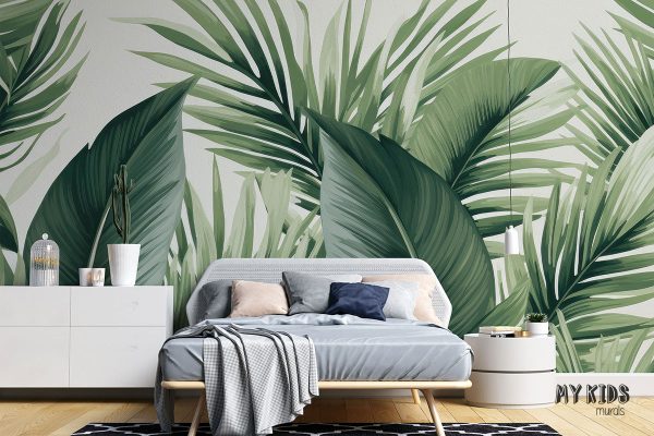 large green leaves on a light background – wall mural