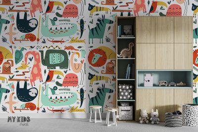 funny colorful animals - children’s wall mural