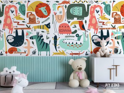 funny colorful animals - children’s wall mural