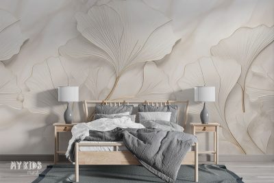 large pearl leaves with gold accents - wall mural