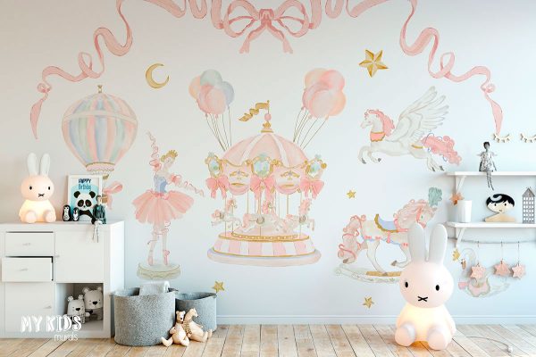 Watercolor collection: swans, unicorn, horses, princess ballerina - children’s wall mural