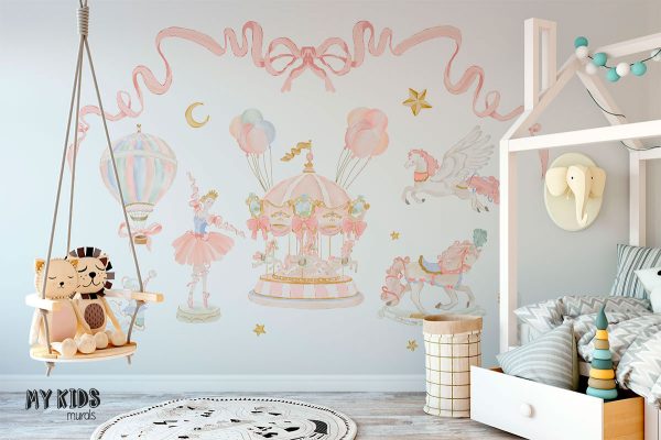 Watercolor collection: swans, unicorn, horses, princess ballerina - children’s wall mural