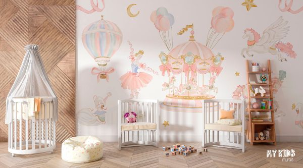 Watercolor collection: swans, unicorn, horses, princess ballerina - children’s wall mural