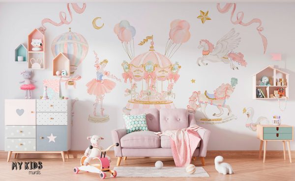 Watercolor collection: swans, unicorn, horses, princess ballerina - children’s wall mural