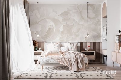 large, bright flowers in shades of white and cream, delicate floral pattern on light background - wall mural