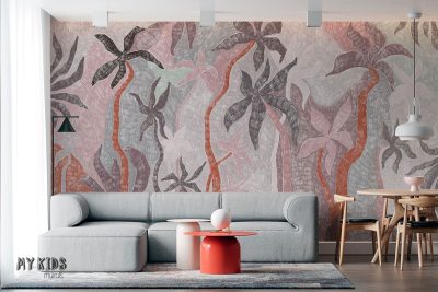 Abstract tropical trees in earth tones - wall mural