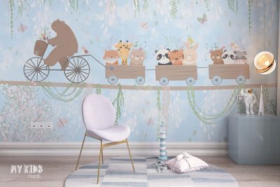 botanical garden, beautiful animals, cheerful teddy bear, cute animals - children’s wall mural