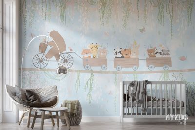 botanical garden, beautiful animals, cheerful teddy bear, cute animals - children’s wall mural