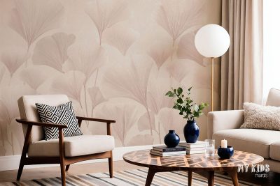 pearly-beige ginkgo leaves on a delicate watercolor background - wall mural